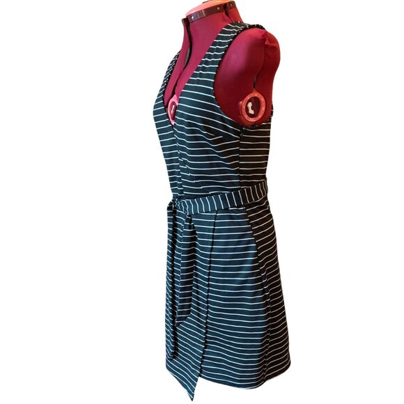 JACK by BB Dakota Short faux-wrap sleeveless racer back dress b&w stripes Large - Picture 6 of 15